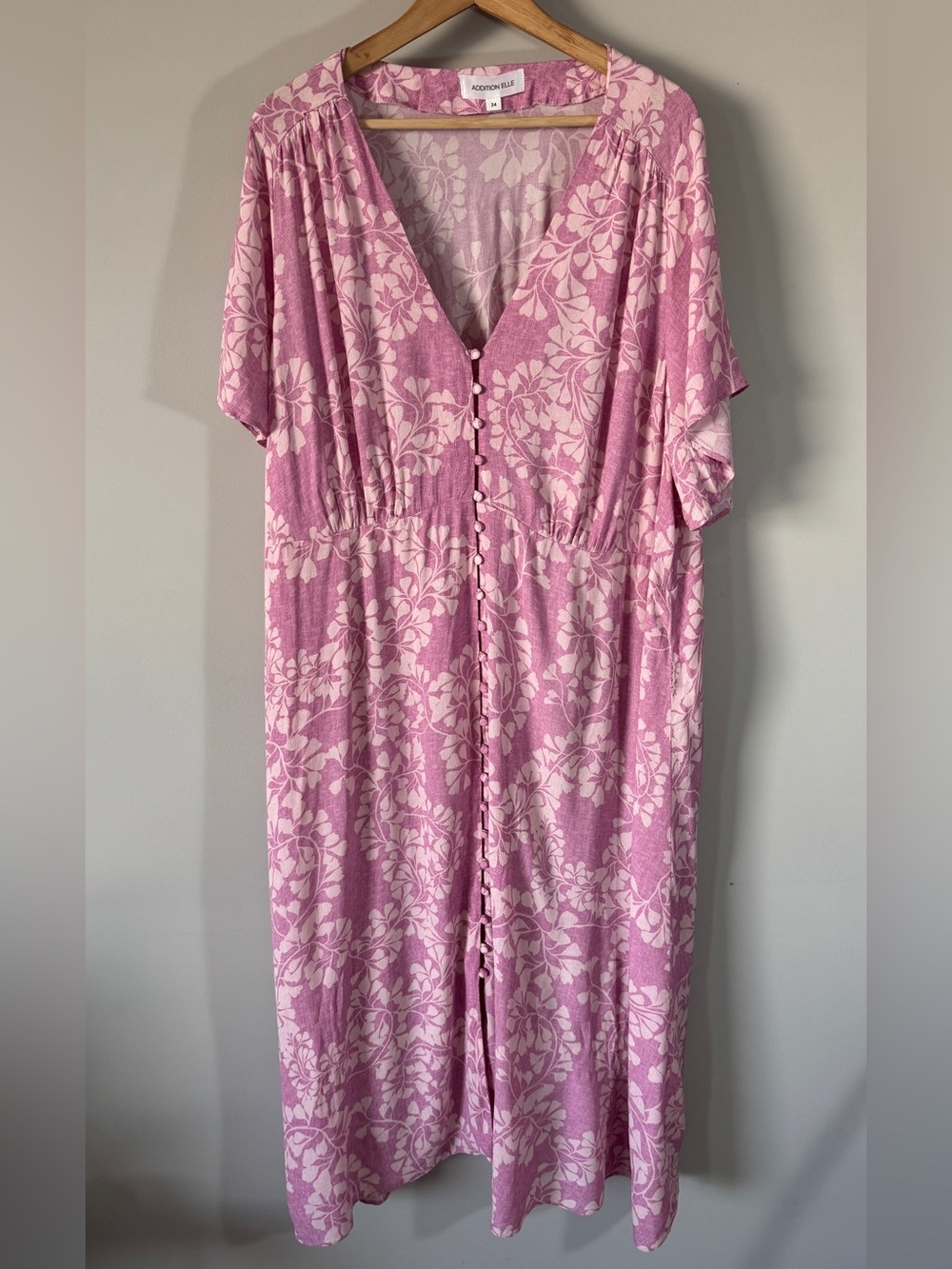 Addition Elle Pink Floral Midi Dress Plus Size 24 100% Viscose Boho Cottagecore - Picture 2 of 11
